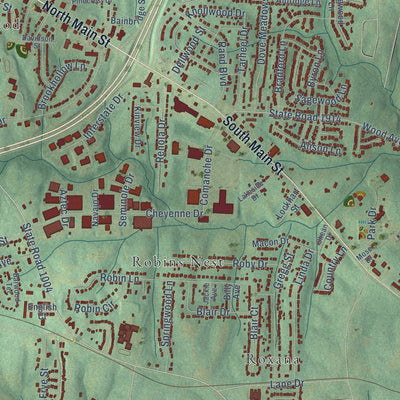 Close-up of the map of Archdale, North Carolina print showing street and building detail