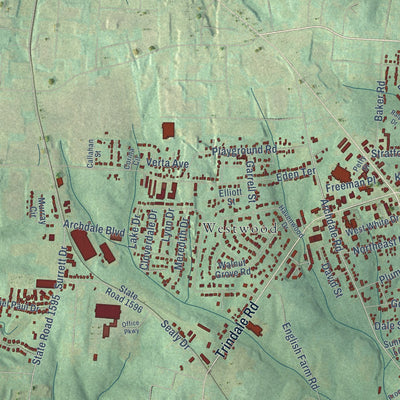 Second close-up of the map of Archdale, North Carolina print showing more streets and buildings