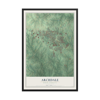 Map of Archdale, North Carolina, 12 x 18 inch print in a black wood frame