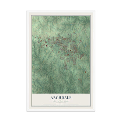 Map of Archdale, North Carolina, 12 x 18 inch print in a white wood frame