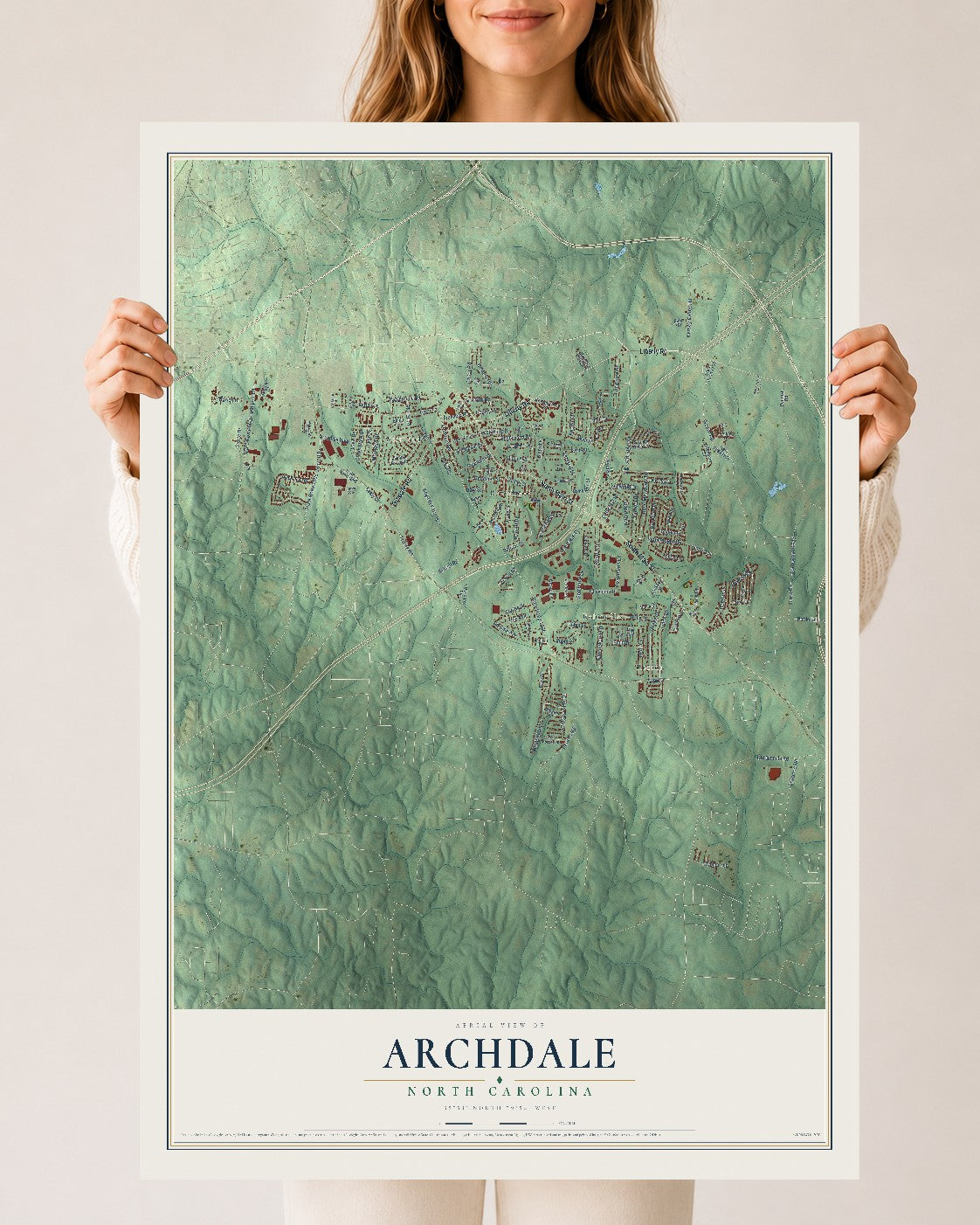 Map of Archdale, North Carolina, 24 x 36 inch unframed archival matte print