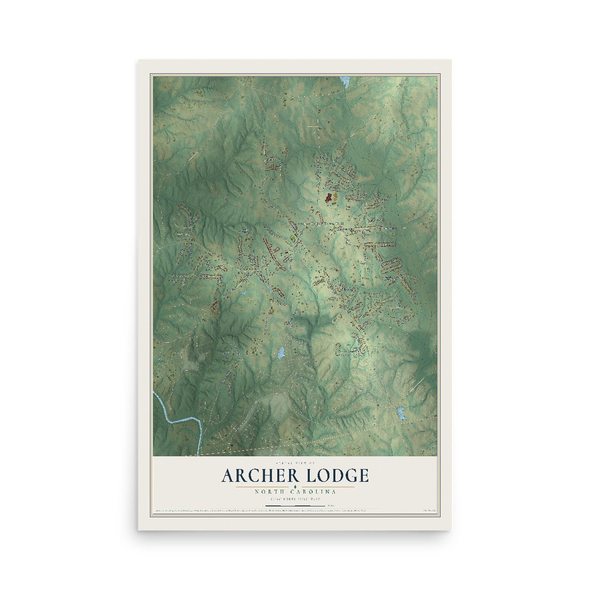 Map of Archer Lodge, North Carolina, 12 x 18 inch unframed archival matte print