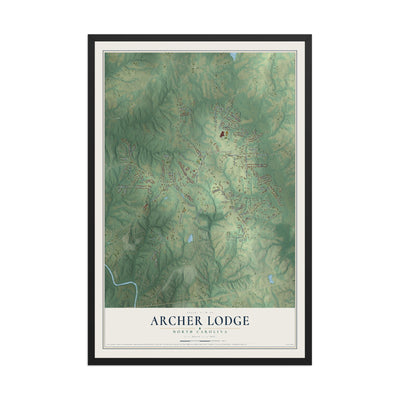 Map of Archer Lodge, North Carolina, 12 x 18 inch print in a black wood frame