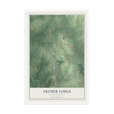 Map of Archer Lodge, North Carolina, 12 x 18 inch print in a white wood frame