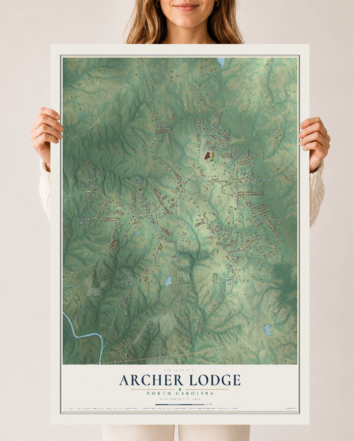 Map of Archer Lodge, North Carolina, 24 x 36 inch unframed archival matte print