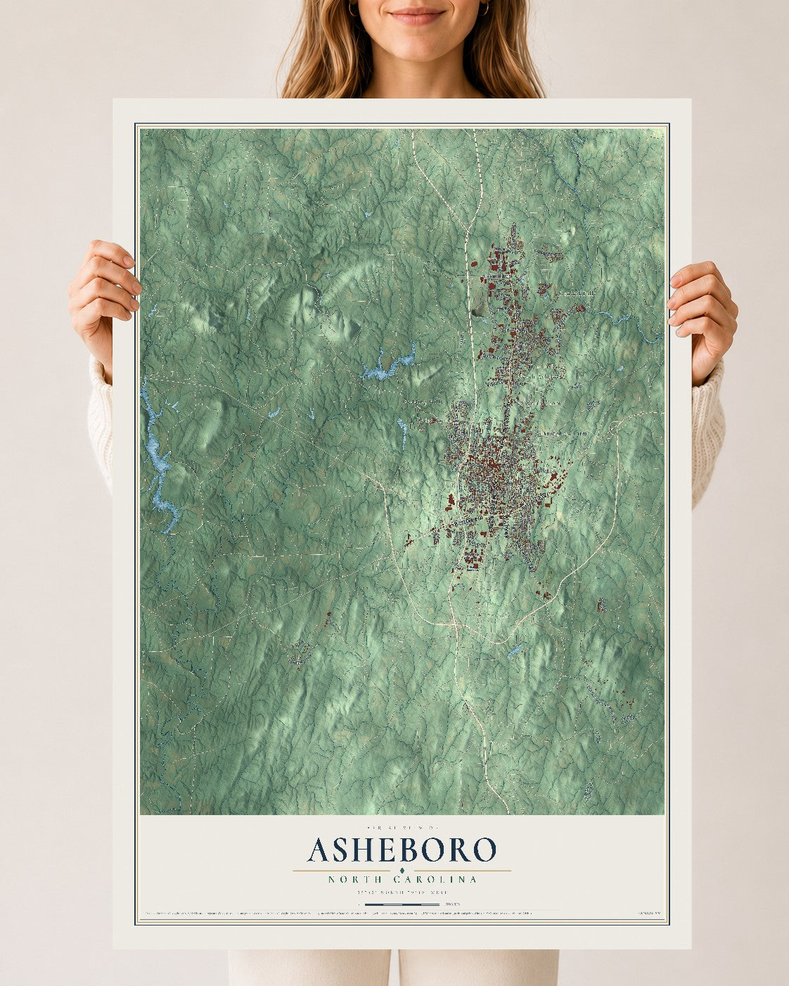Map of Asheboro, North Carolina, 24 x 36 inch unframed archival matte print