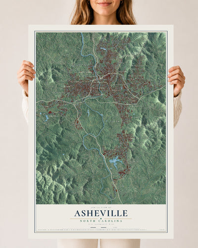 Map of Asheville, North Carolina, 24 x 36 inch unframed archival matte print