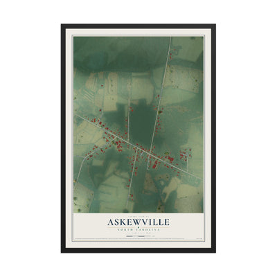 Map of Askewville, North Carolina, 12 x 18 inch print in a black wood frame