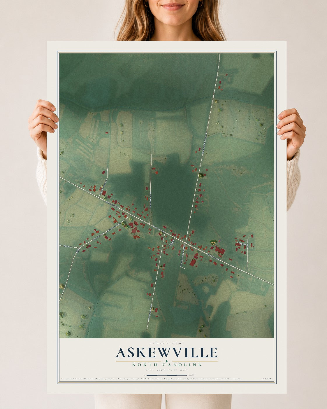 Map of Askewville, North Carolina, 24 x 36 inch unframed archival matte print