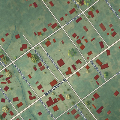 Close-up of the map of Atkinson, North Carolina print showing street and building detail