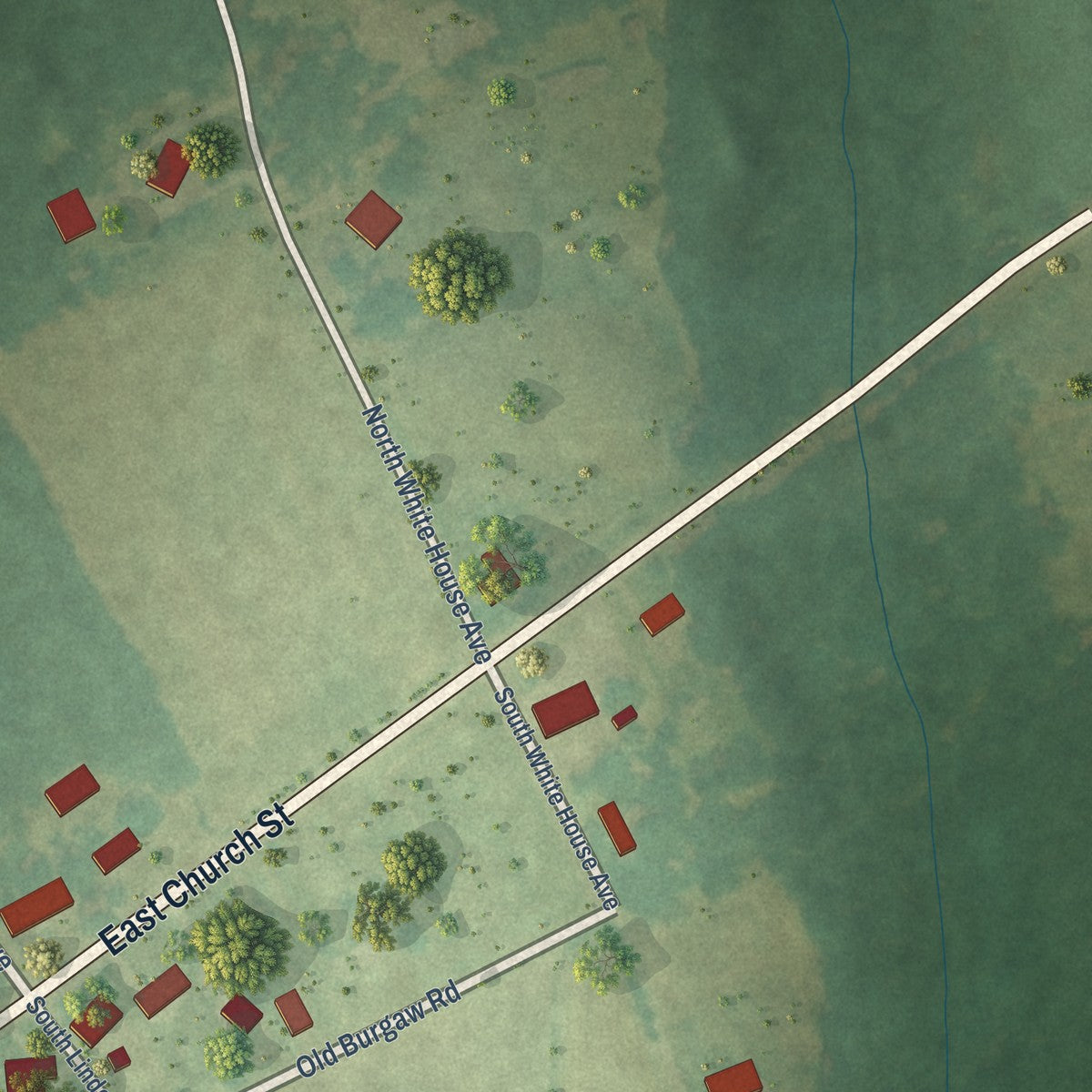 Second close-up of the map of Atkinson, North Carolina print showing more streets and buildings