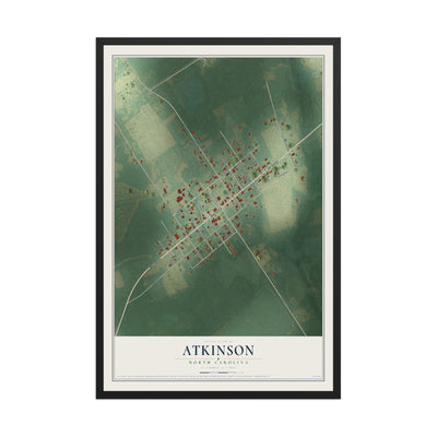 Map of Atkinson, North Carolina, 12 x 18 inch print in a black wood frame