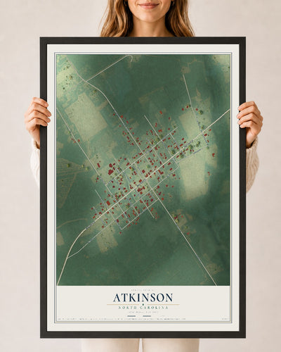 Map of Atkinson, North Carolina, 24 x 36 inch print in a black wood frame