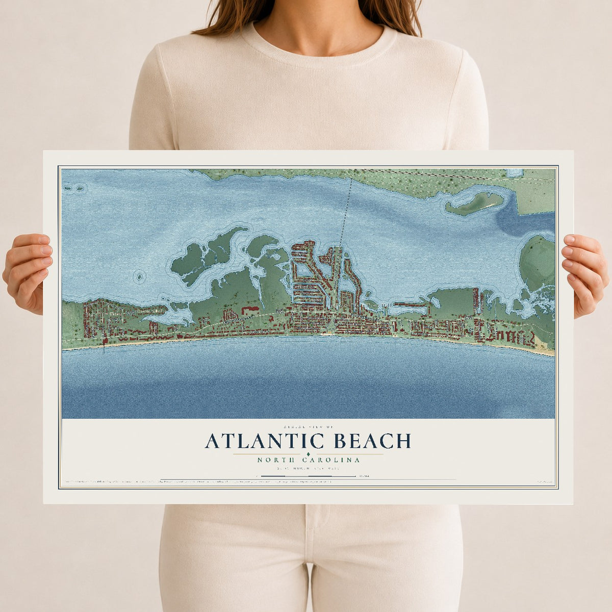 Map of Atlantic Beach, North Carolina, 12 x 18 inch unframed archival matte print