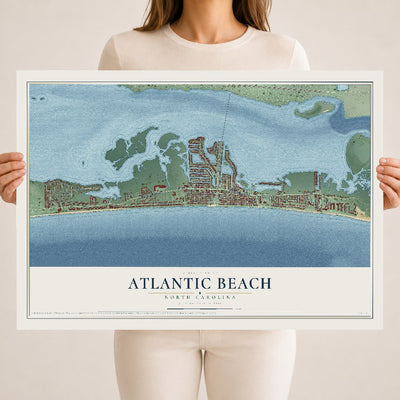 Map of Atlantic Beach, North Carolina, 18 x 24 inch unframed archival matte print