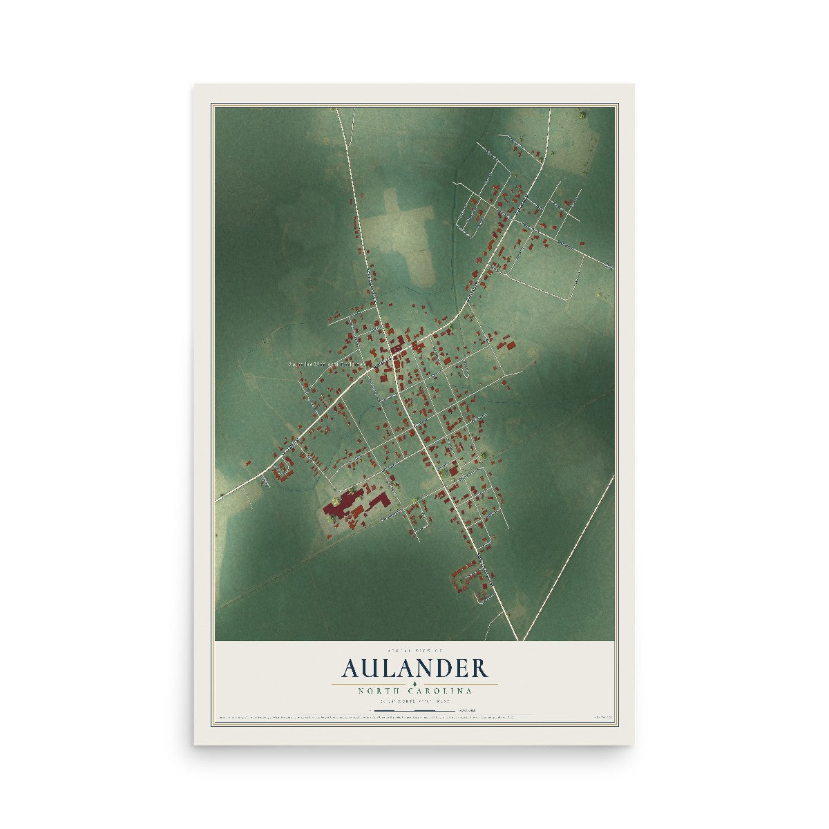 Map of Aulander, North Carolina, 12 x 18 inch unframed archival matte print