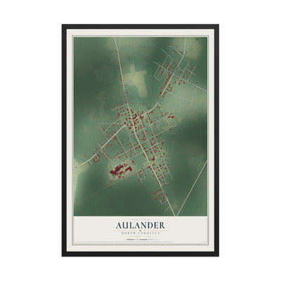 Map of Aulander, North Carolina, 12 x 18 inch print in a black wood frame