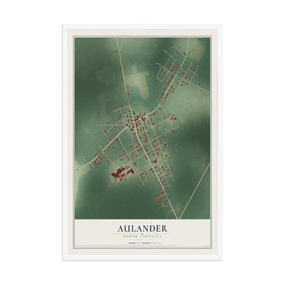 Map of Aulander, North Carolina, 12 x 18 inch print in a white wood frame