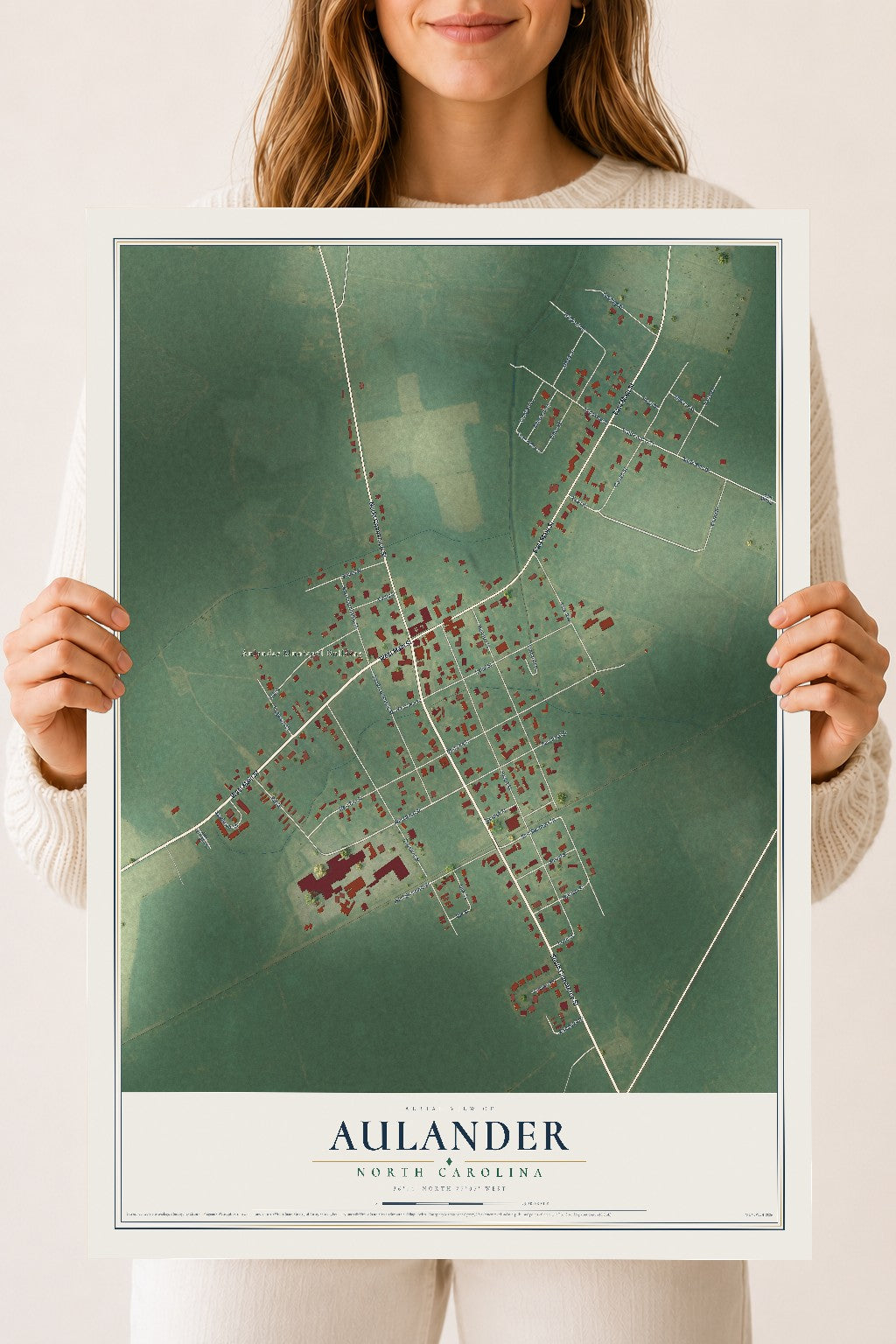 Map of Aulander, North Carolina, 18 x 24 inch unframed archival matte print