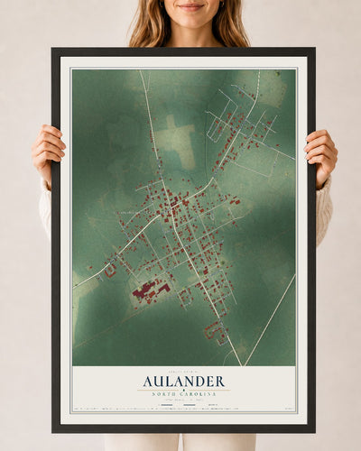 Map of Aulander, North Carolina, 24 x 36 inch print in a black wood frame