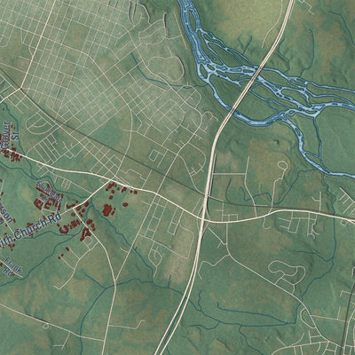 Close-up of the map of Aurelian Springs, North Carolina print showing street and building detail