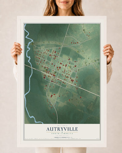Map of Autryville, North Carolina, 24 x 36 inch print in a white wood frame