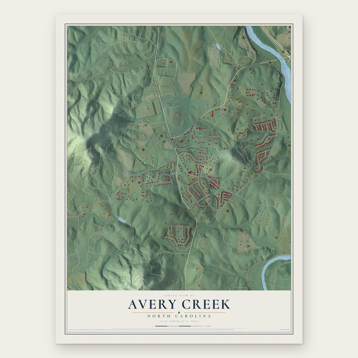Avery Creek, North Carolina map print, the full design