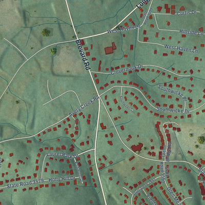 Close-up of the map of Avery Creek, North Carolina print showing street and building detail