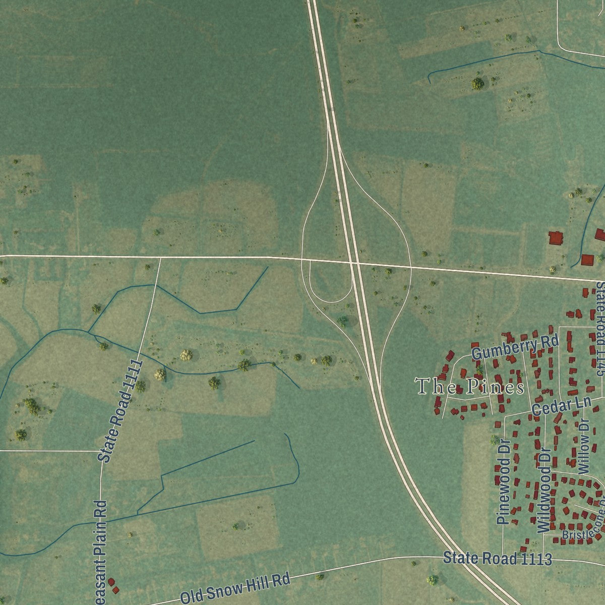Second close-up of the map of Ayden, North Carolina print showing more streets and buildings
