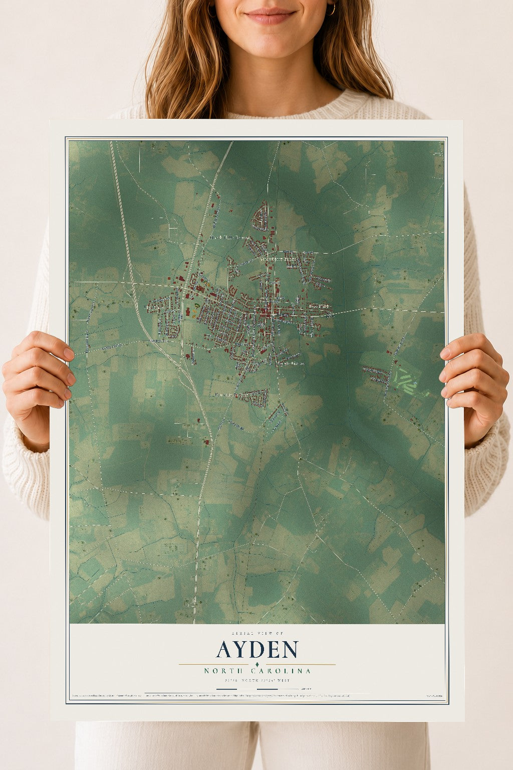 Map of Ayden, North Carolina, 18 x 24 inch unframed archival matte print
