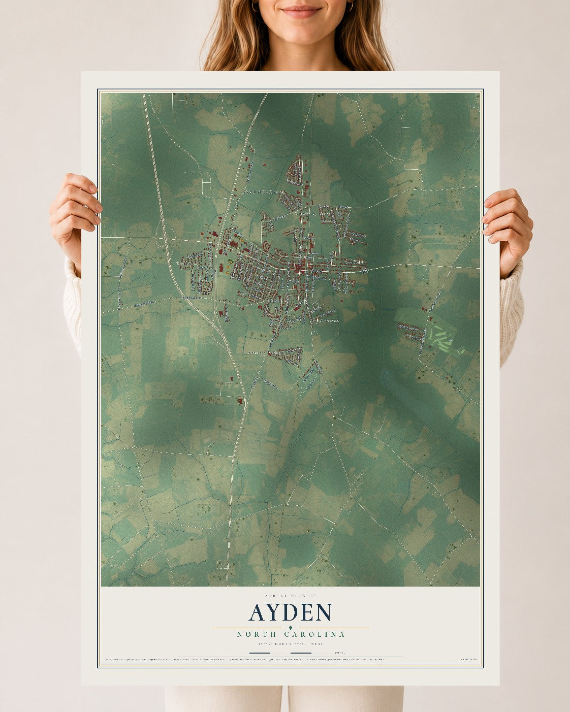 Map of Ayden, North Carolina, 24 x 36 inch unframed archival matte print