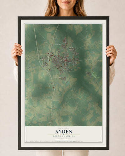 Map of Ayden, North Carolina, 24 x 36 inch print in a black wood frame