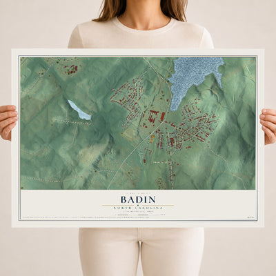 Map of Badin, North Carolina, 18 x 24 inch unframed archival matte print