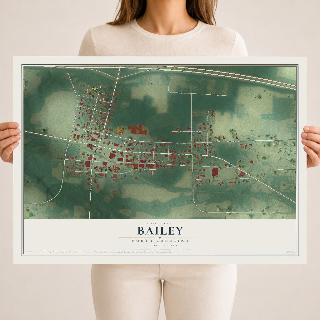 Map of Bailey, North Carolina, 18 x 24 inch unframed archival matte print