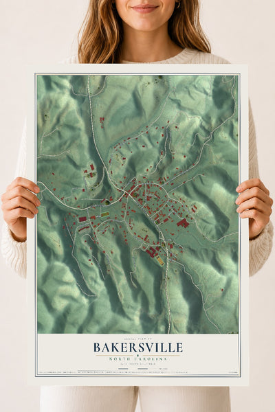 Map of Bakersville, North Carolina, 18 x 24 inch unframed archival matte print