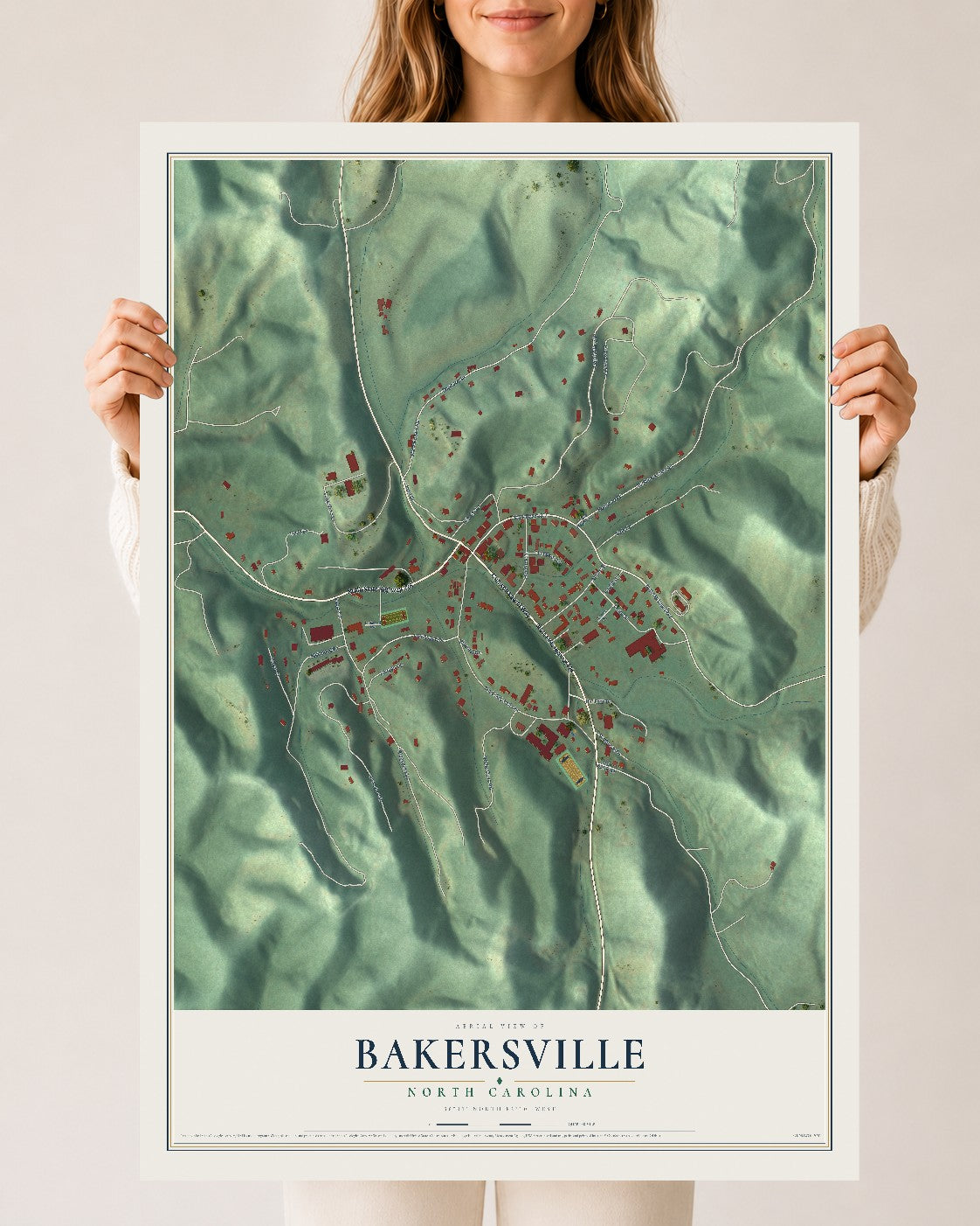 Map of Bakersville, North Carolina, 24 x 36 inch unframed archival matte print