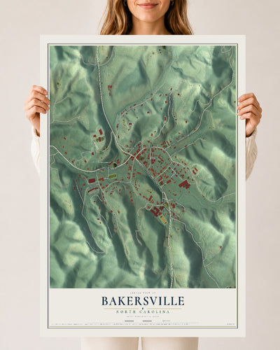 Map of Bakersville, North Carolina, 24 x 36 inch unframed archival matte print