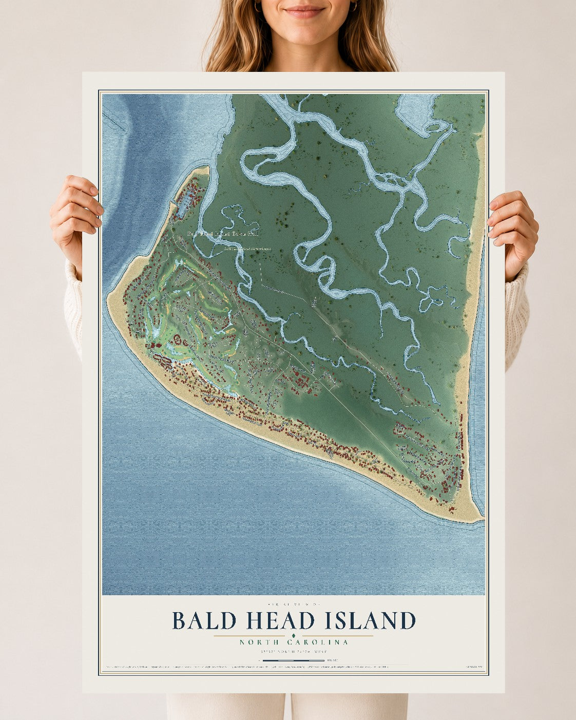 Map of Bald Head Island, North Carolina, 24 x 36 inch unframed archival matte print