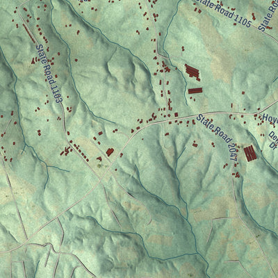 Close-up of the map of Banoak, North Carolina print showing street and building detail