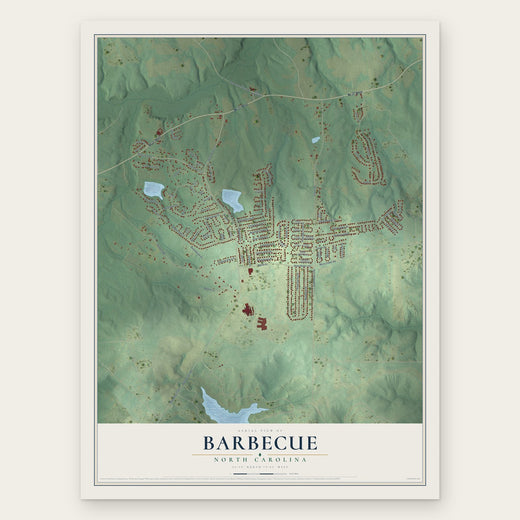 Barbecue, North Carolina map print, the full design