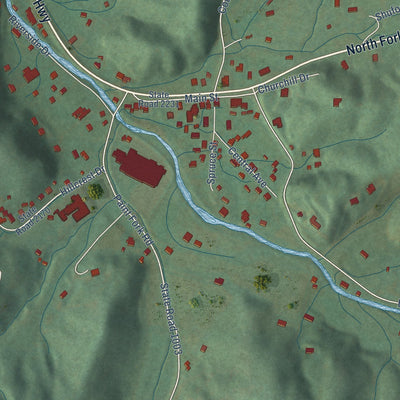 Close-up of the map of Barnardsville, North Carolina print showing street and building detail