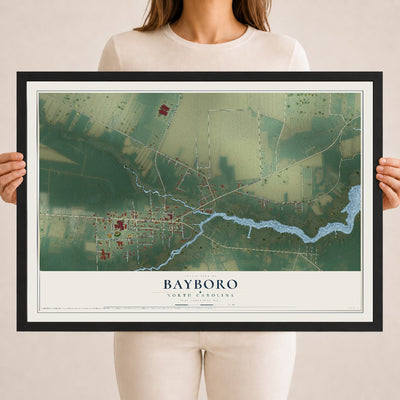 Map of Bayboro, North Carolina, 18 x 24 inch print in a black wood frame