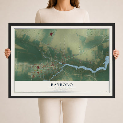 Map of Bayboro, North Carolina, 24 x 36 inch print in a black wood frame