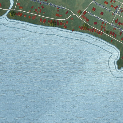Close-up of the map of Bayview, North Carolina print showing street and building detail