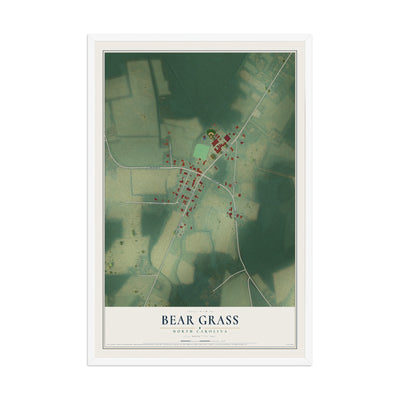 Map of Bear Grass, North Carolina, 12 x 18 inch print in a white wood frame