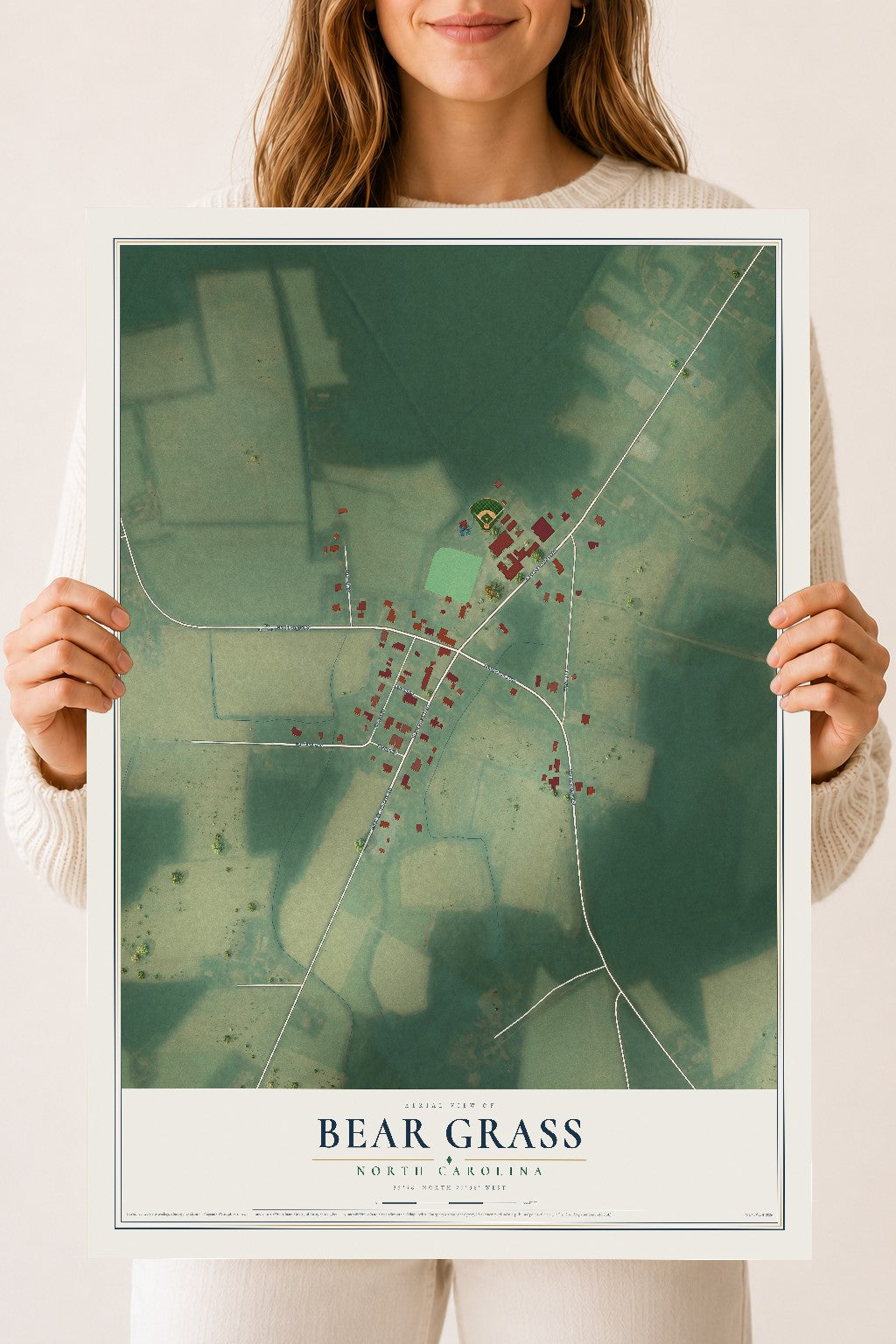 Map of Bear Grass, North Carolina, 18 x 24 inch unframed archival matte print