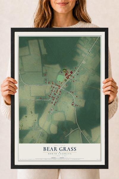 Map of Bear Grass, North Carolina, 18 x 24 inch print in a black wood frame