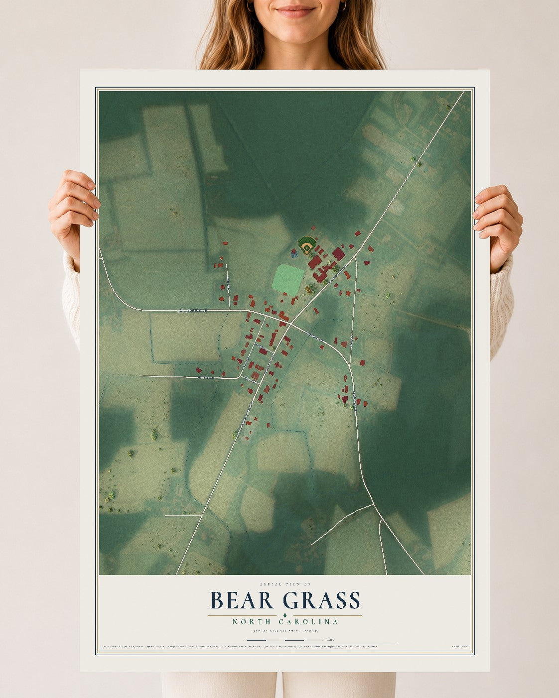 Map of Bear Grass, North Carolina, 24 x 36 inch unframed archival matte print