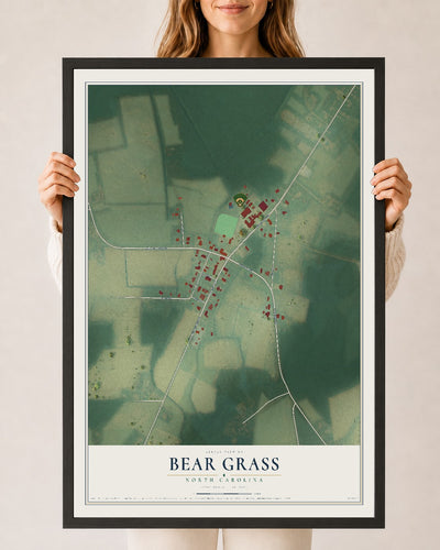Map of Bear Grass, North Carolina, 24 x 36 inch print in a black wood frame