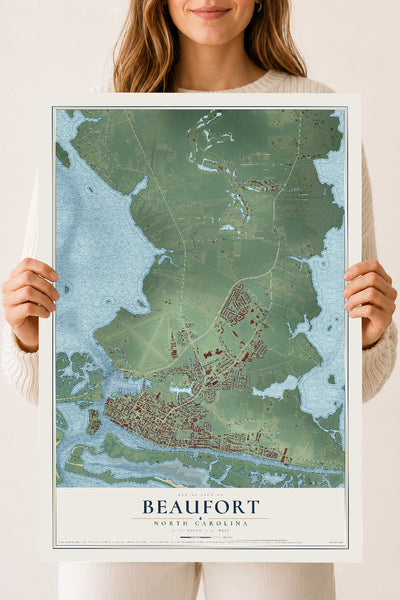 Map of Beaufort, North Carolina, 18 x 24 inch unframed archival matte print
